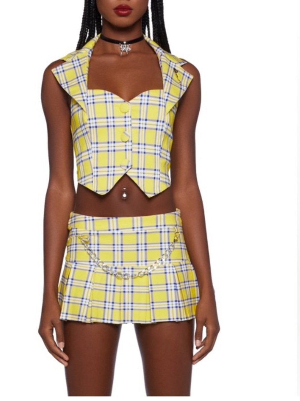 Dolls Kill x Clueless Yellow Plaid Halter Vest Top M Y2K 90s Preppy